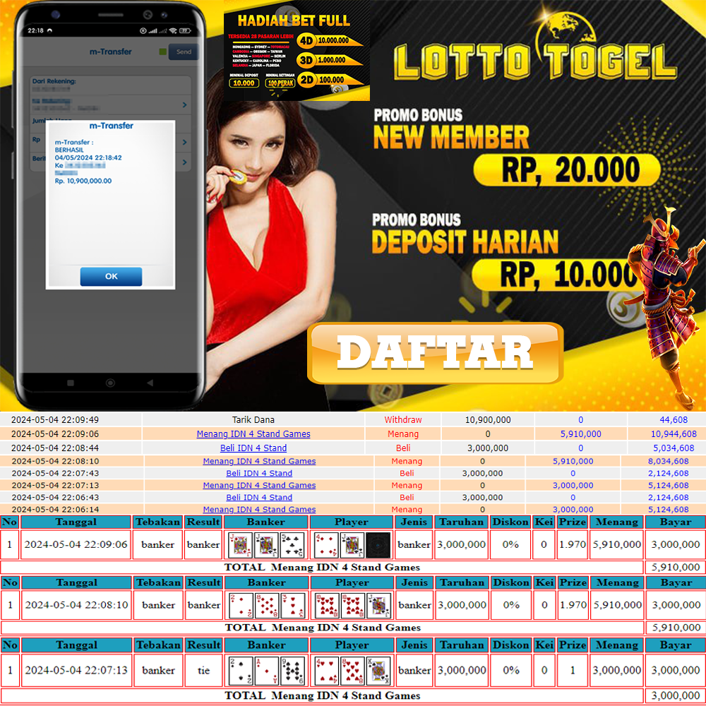 JACPOT PERMAINAN LIVE CASINO ONLINE “IDN 4 STAND” 10JTAN